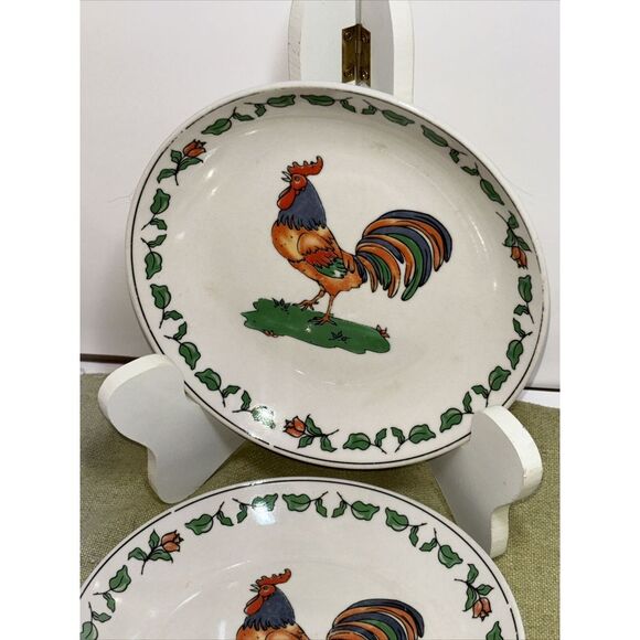 Rooster Plates Alco Industries Set of 2 Plates 7 1/4 inches Bread Salad Dessert - Picture 3 of 6